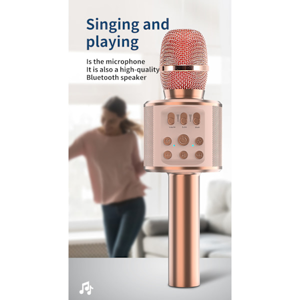 Karaokemikrofoni, langaton Bluetooth-mikrofoni lapsille LED-valoilla, kannettava karaokelaite laulamiseen, lelu/lahja tytöille ja pojille, KTV, kaiutin Rose Gold