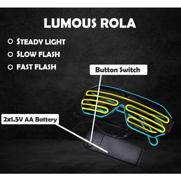 Selvlysende blinkende LED-solbriller, lysende briller for fester, EDM, Halloween RB01 (Blå+Gul)