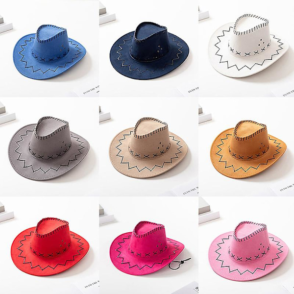 Western Cowboy Hat til Mænd Kvinder Børn Udendørs Bredskygget Kunstlæder Kasket Dark blue L