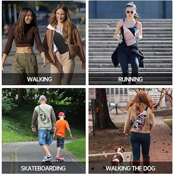 Lång Sling Bag Crossbody Väska för Kvinnor Män, Vattentät Axelväska, Liten Ryggsäck för Resor, Vandring, Löpning Leopardo verde amarillo
