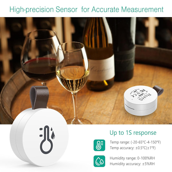 2 st Trådlös Termometer Hygrometer, Mini Bluetooth 5.0 Fuktighetssensor med Dataexport & Varningar för iOS Android