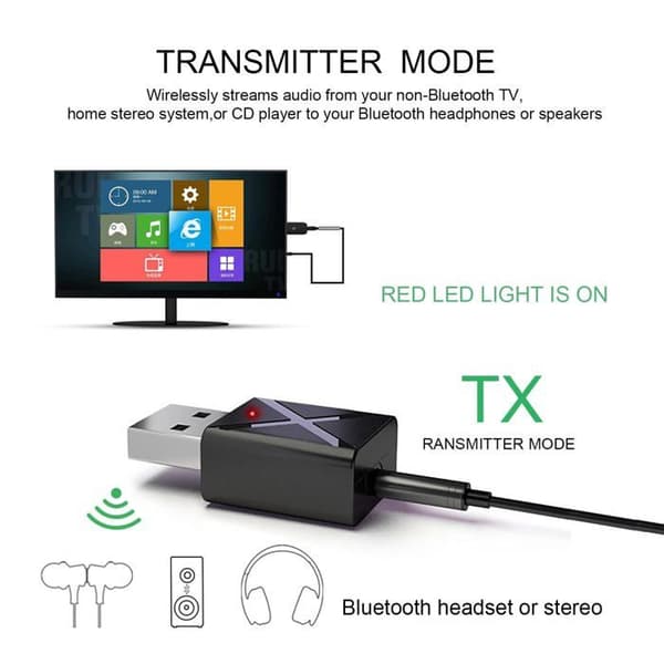 USB Bluetooth-adapternyckel för PC-sändare, BT5.0-dongel för TV, 3,5 mm jackanslutning för bil/ljudsystem