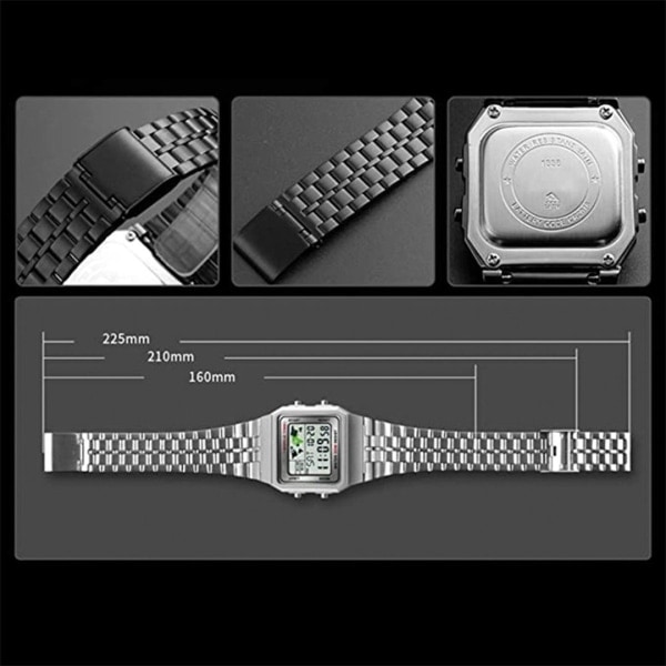 Digital klocka för män Stoppur Band Alarm Världstid Datum Vecka Metall Armband Utomhus Business Klocka