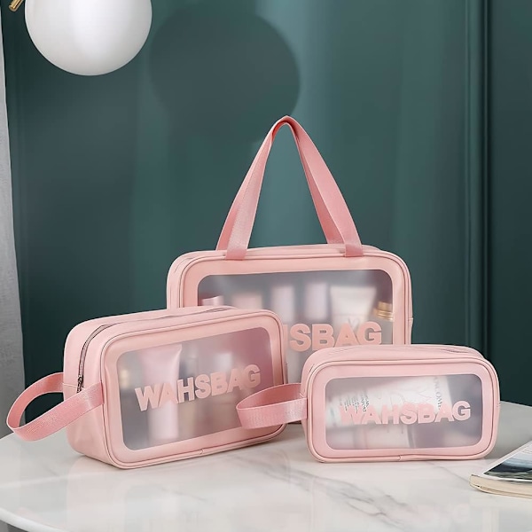 4 STK. Klare Toiletartikeltasker, Transparent Toiletartikeltaske, Vandtæt Kosmetiktaske med Lynlås, Transparente Toiletartikeltasker til Badeværelse 4 Piezas-rosa