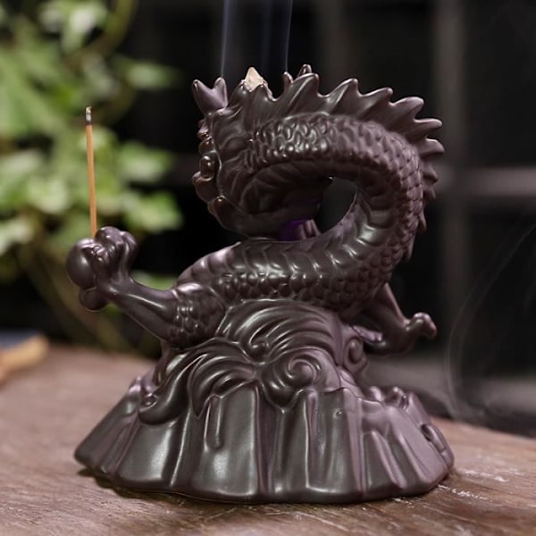 Keramisk Røkelsesholder med Tilbakestrømning - Røkelsesbrenner med Drage og Drage Lysball - for Kontor, Yogarom og Hjem Véritable perle de jeu de dragon