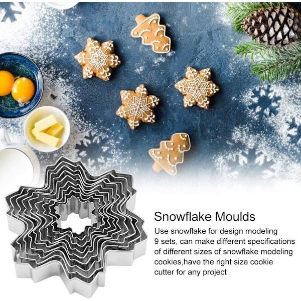 Snöflingeformad stans i rostfritt stål, perfekt för jul och vinterhelger, multipack