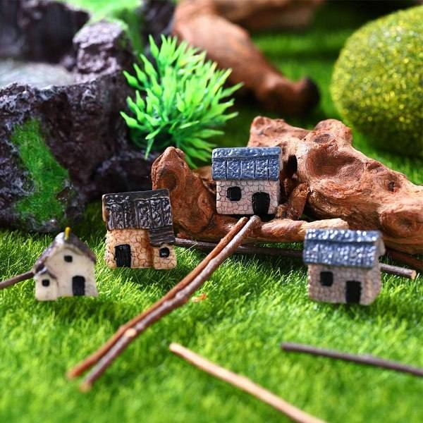 Miniature Have Landskab Miniature Stråtækt Hus DIY Bonsai Terrarium Håndværk Skrivebordsdekorationer Tilbehør 2,0 x 1,5 x 2,0 cm