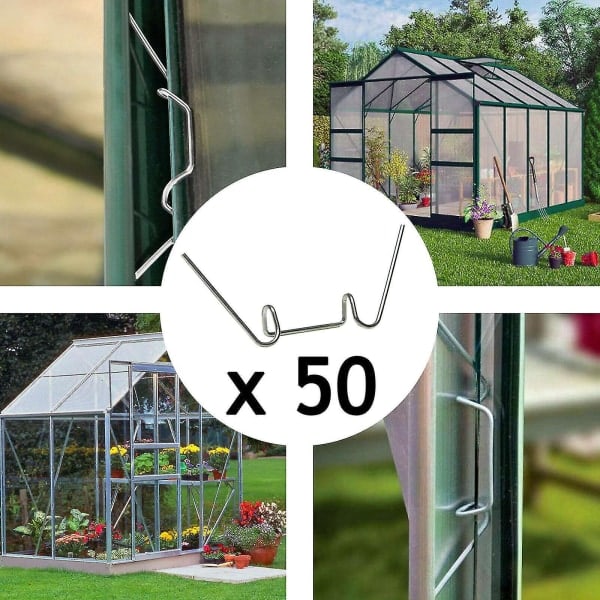 50 stk. drivhus W-klips i rustfritt stål, wireglassrammefester