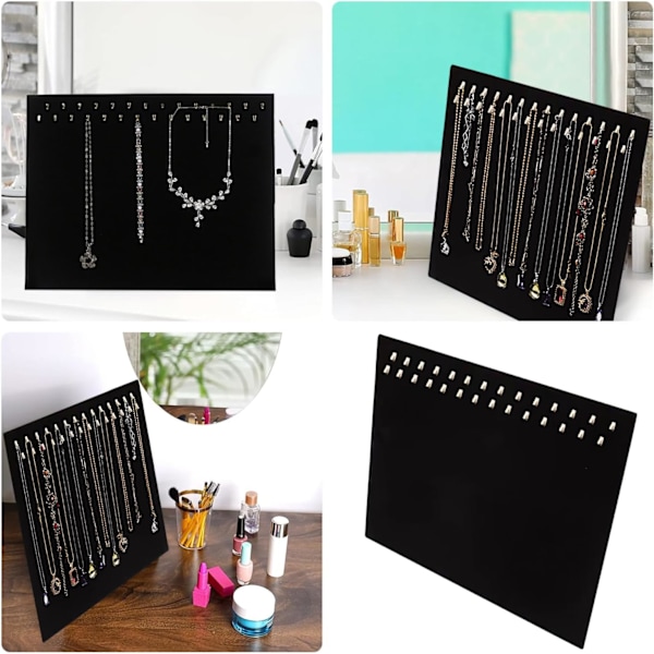 Velour smykke display til halskæder, armbånd, øreringe og andet tilbehør (sort, 37 x 30 cm)