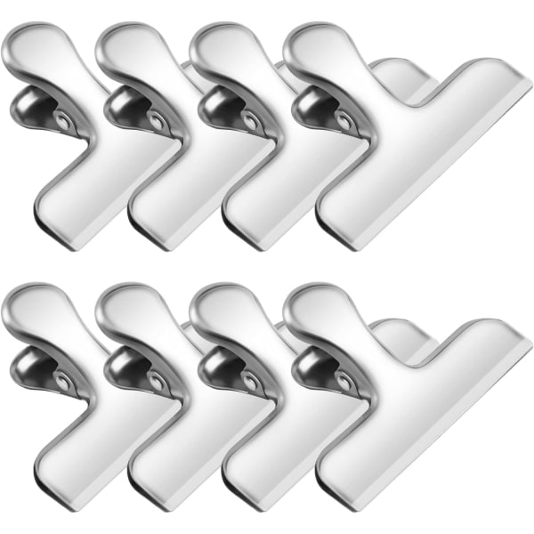 8 stk. Bulldog Clips, 7,6 cm brede Binder Clips, Sølvfarvede Rustfri Stålclips til Organisering af Filer, Fotos, Tasker, Papirer, Clips