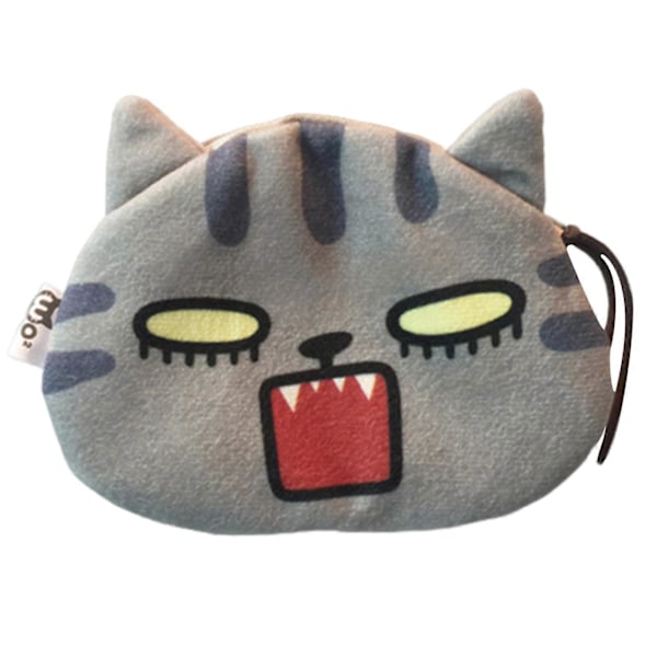 Bärbar Förvaringsväska för Hörlurar Tecknad Kattansikte Mönster Plysch Myntbörs Liten Plånbok för Utomhusaktiviteter och Resor angry meow
