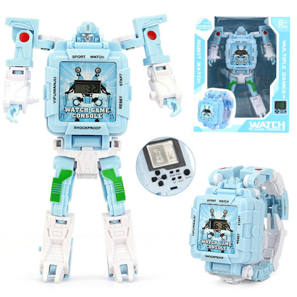 Transformerande Robot Barnleksaksklocka (Blå Spelklocka)