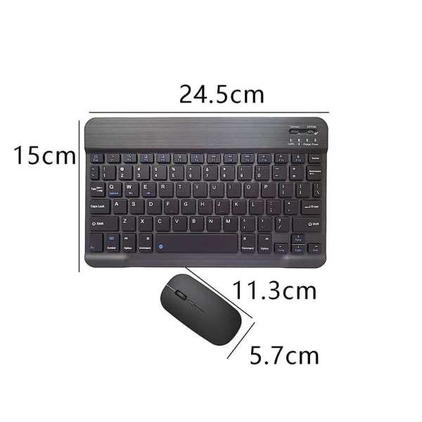 Ladattava Bluetooth-näppäimistö ja hiiri -yhdistelmä, erittäin ohut kannettava kompakti langaton hiirisetti Android Windows -tabletille, puhelimelle, iPadille ja iOS-laitteille black