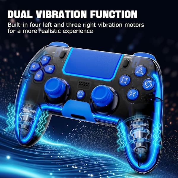 Trådløs PS4-controller med Hall 3D-joysticks/RGB LED-lys/programmeringsfunktion, spilcontroller til PS4/Slim/P Blå