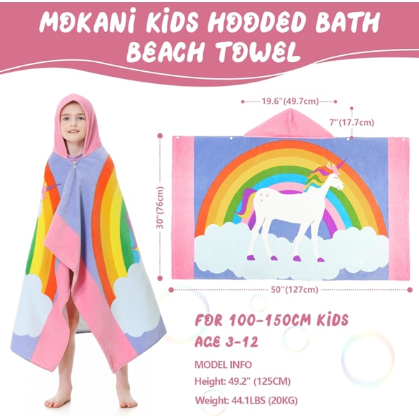 Barn Bomulls Handdukar med Huva | Supermjuk & Tjock & Superabsorberande | 127 x 76 cm Strandbad Handdukar för Flickor Pojkar Åldrar 3-12, Pink