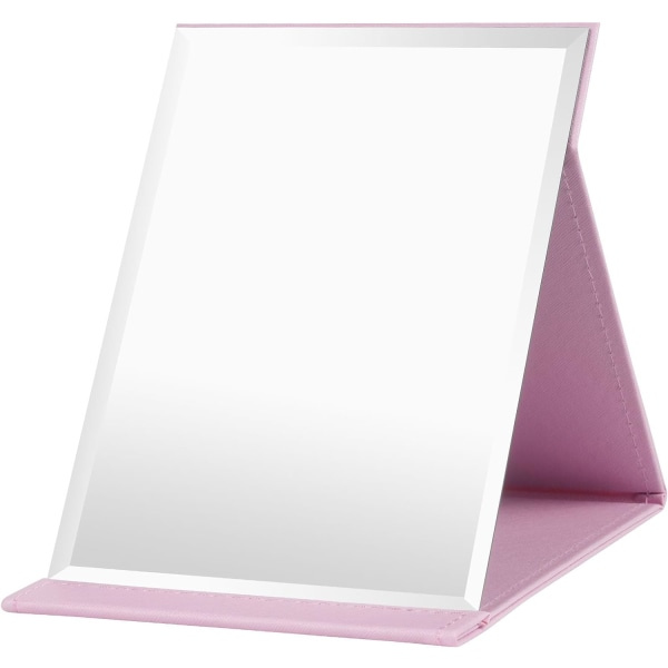 Fällbar PU-läder bordsmakeup spegel bärbar med stativ bärbar resespegel rosa 25*17,2 cm
