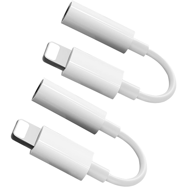 Hovedtelefonstikadapter til iPhone, Hovedtelefonadapter 2 stk. Lightning til 3,5 mm Aux, Adapter kompatibel med iPhone iPad 14/13/12/11/XS/XR/Alle IOS