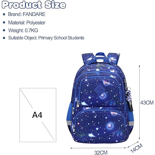 Barnesekk Grunnskole Sekker Ungdomsskole Sekk Student Sekk Gutter Sekker Jenter Sekk Multi-lomme Skolesekk Royal Blue Galaxy