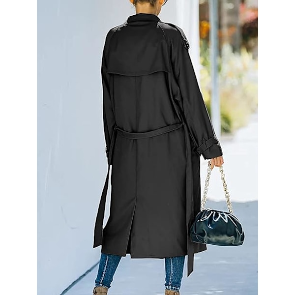 Dam Casual Lång Trenchcoat Vindtät Kappa med Bälte Enfärgad Dubbelknäppt Slagkrage Vindjacka Vår Höst