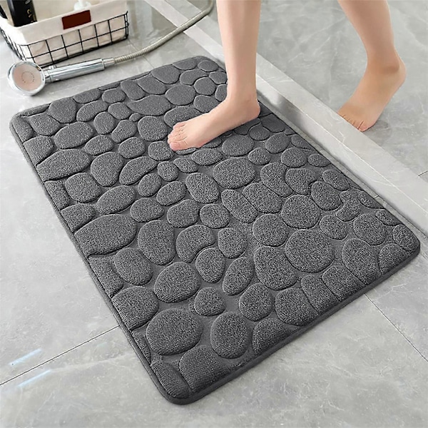 1 stk. Baderomsmatte i Memory Foam med preget mønster, vannabsorberende og vaskbar, sklisikker, tykk, myk og komfortabelt teppe til dusj A