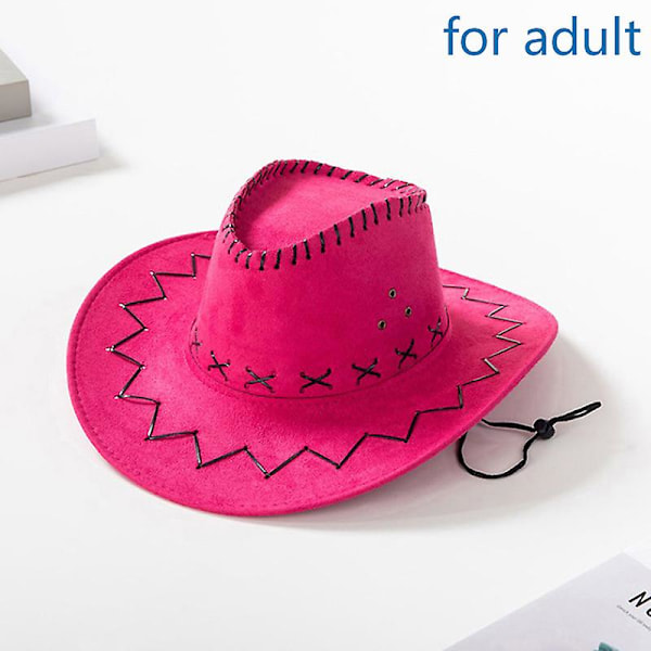 Western Cowboy Hat til Mænd Kvinder Børn Udendørs Bredskygget Kunstlæder Kasket Rose red L