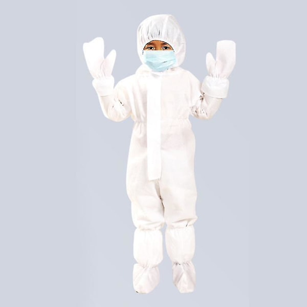 Säkerhetsskyddskläder Engångsoverall Dammtäta Kläder Nonwoven Andningsbara Isoleringskläder Arbetsdräkt Heldräkt Kostym För Barn White Height 150-160cm