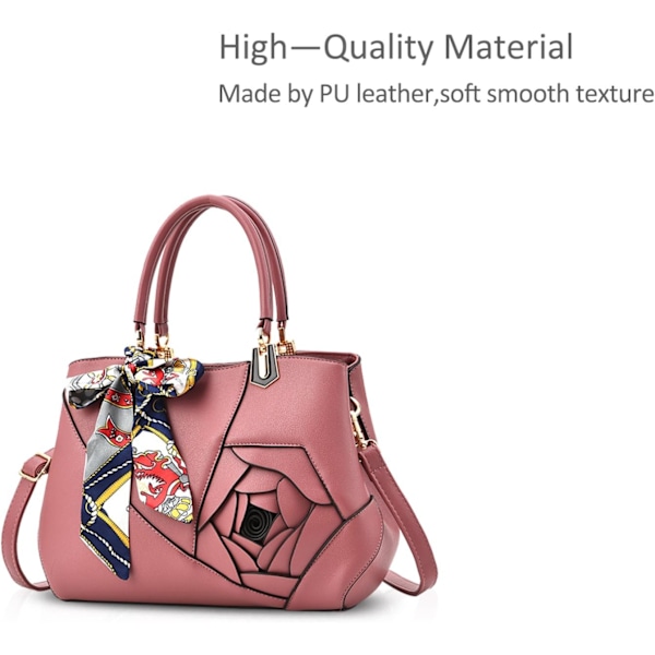 Blomstret Top-Handle Håndtaske til Kvinder, Crossbody Taske, Dame Clutchpung, Tote Bag i Kunstlæder, Pink