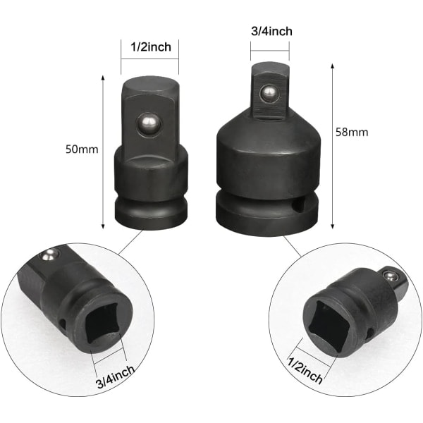 6-pak topnøgle adapter reducer til 1/4\", 3/8\", 1/2\", 3/4\" topnøgle konverter