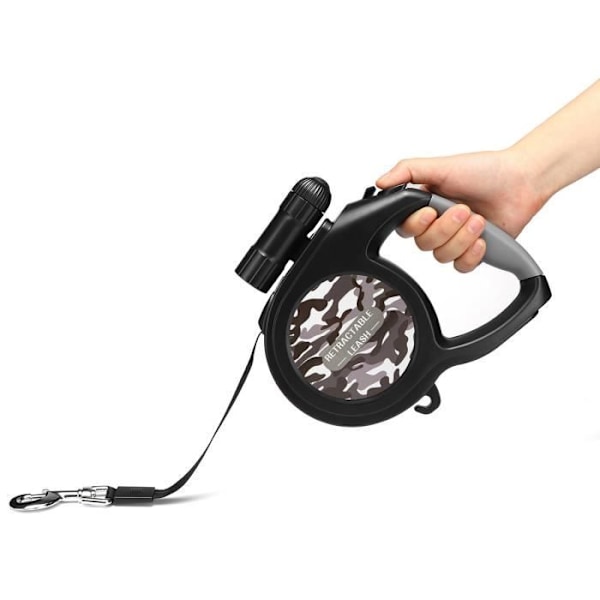 Iso koiran talutushihna 8M 50kg 9 LED Sisäänvedettävä yö Talutushihna liukumattomalla kahvalla ja koukulla, Camouflage Grey