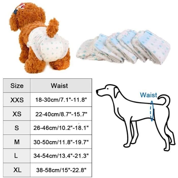 Engangs bleier for hunder, superabsorberende inkontinensbleier for tisper, sanitetsbukser for hunder og katter S