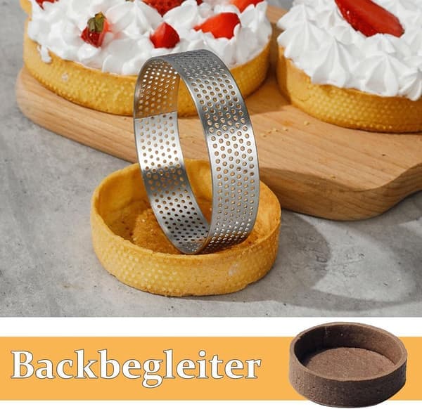 12 stk 8 cm Mousse Kakeform i Rustfritt Stål – Perforerte Bakeringer for Desserter, Kaker, Paier – 12 Stykker
