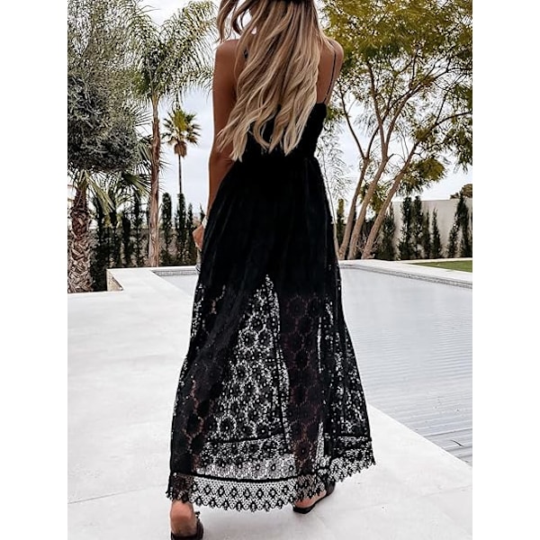 Sommer Dame Slip Rynket Smock Jumpsuit Kjole V-hals Spaghetti Stropper Rygløs Maxi Høj Lav