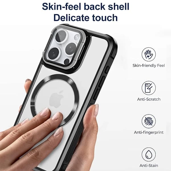 Magnetiskt stötsäkert telefonfodral för iPhone16 15 Pro Max Plus med stativ linsskydd iPhone16 iPhone16