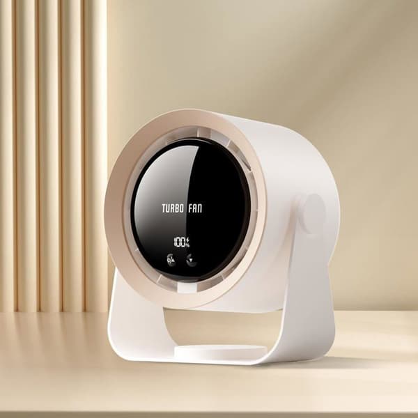 Stille skrivebordsvifte med 5400mAh batteri, LED-skjerm, justerbar hastighet, 90° vippbart hode