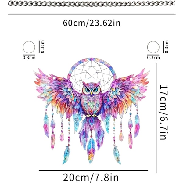 Farverig Ugle Solfanger, 2D Ugle Farvet Akryl Solfanger, Farvet Glas Ugle Solfanger, Farverig Ugle Vinger Spreder Solfanger