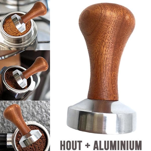 Nyeste kaffepresse kaffedispenser 53mm - Træ og aluminium - Barista Espresso Equalizer kaffedispenser - 53mm