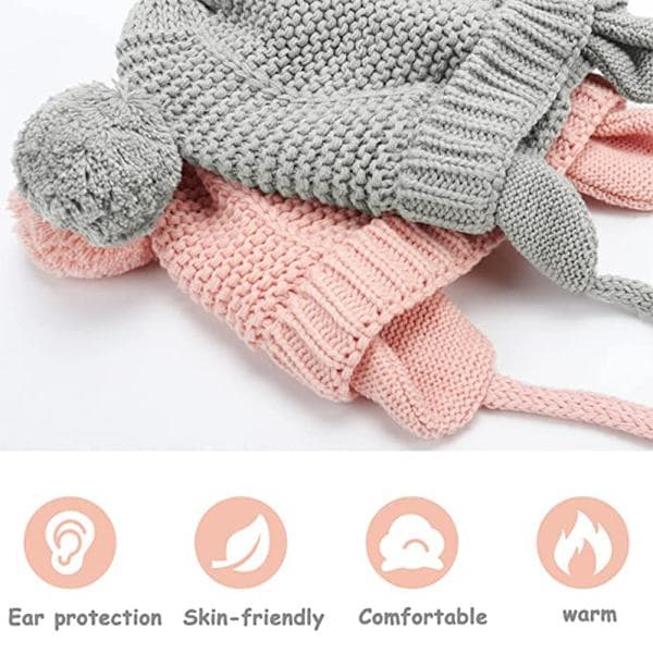 sæt Babyhue Sød Bjørn Småbørn Øreklaphue Varm til Efterår Vinter grå grey
