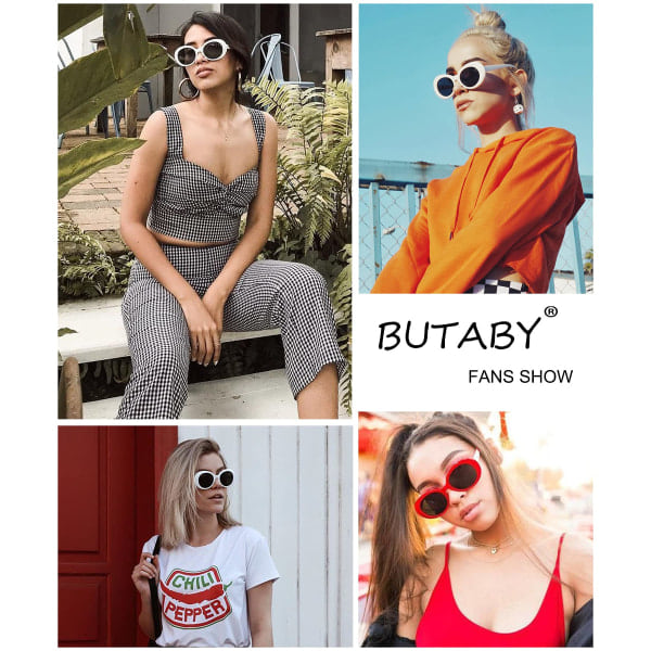 Retro ovala solglasögon Clout Goggles Kurt Cobain Vintage Mod Tjock ram Rund lins Unisex UV400-skydd