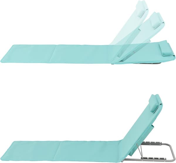 Set med 1 strandmadrass med fällbart ryggstöd, solid struktur, set med vadderade mattor med nackstöd, bärväska, stål, polyester, turkos