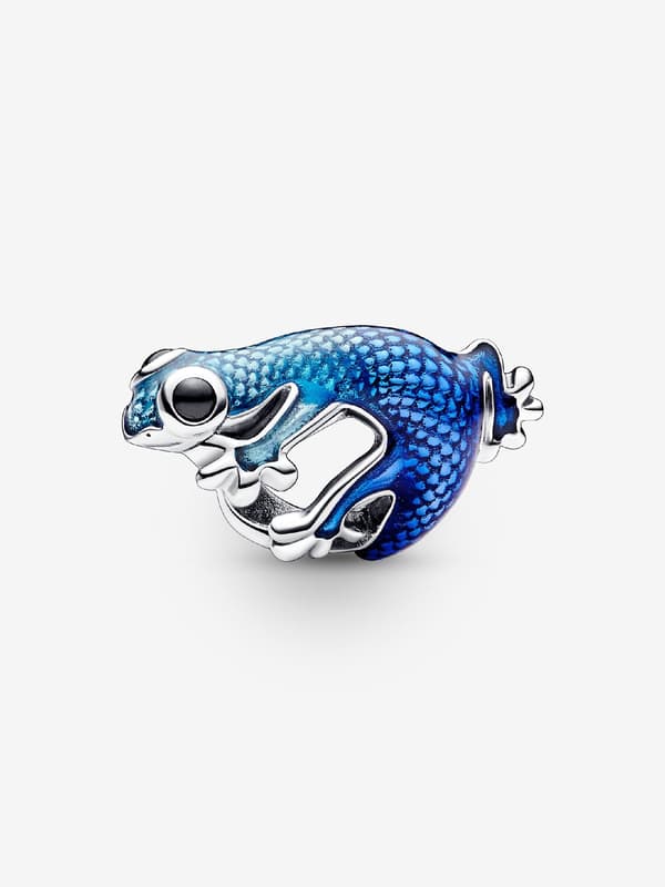- Metallisk Blå Gecko Berlock - Sterling silver