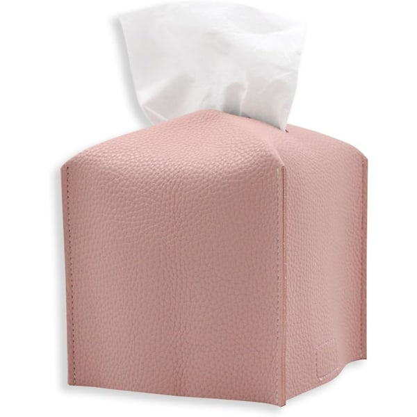 Servietboks Cover, PU Læder Firkantet Servietholder, Firkantet Servietdispenser til Hjemmet, Hotel, Kontor, Toiletbord og Restaurant - 1 stk. Pink Pink
