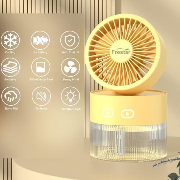 Køleventilator, 350 ml med LED-natlys, velegnet til kontor og små rum, gul