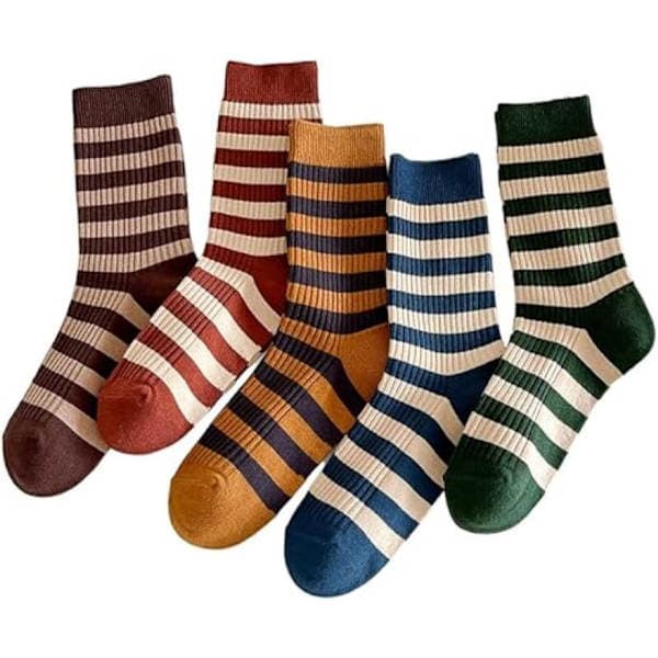 Strømper 5-pak Dame Strømper Størrelse 36/40 Dame Strømper Retro Stil Farverige Stribede Strømper Knæhøje Strømper Dame Ensfarvede Strømper Lange