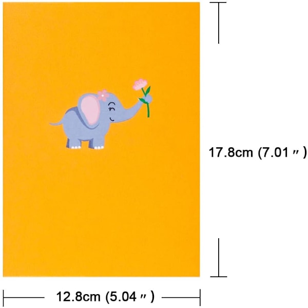 Pop-up Gratulasjonskort, 3D Elefant, perfekt for bursdagsfester, bursdagsgaver, jubileer