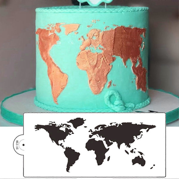 Kakku Stencil Maailmankartta Kuvio Leivontaväline PET Keksit Fondant Leikkausmuotti Leipomoon