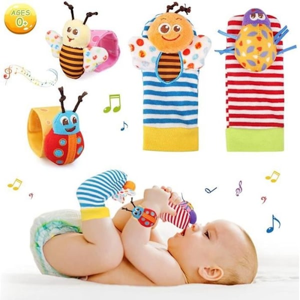 4 st Baby Skallra Leksak Baby Uppvaknande 0 till 12 Månader Baby Handledd och Strumpor