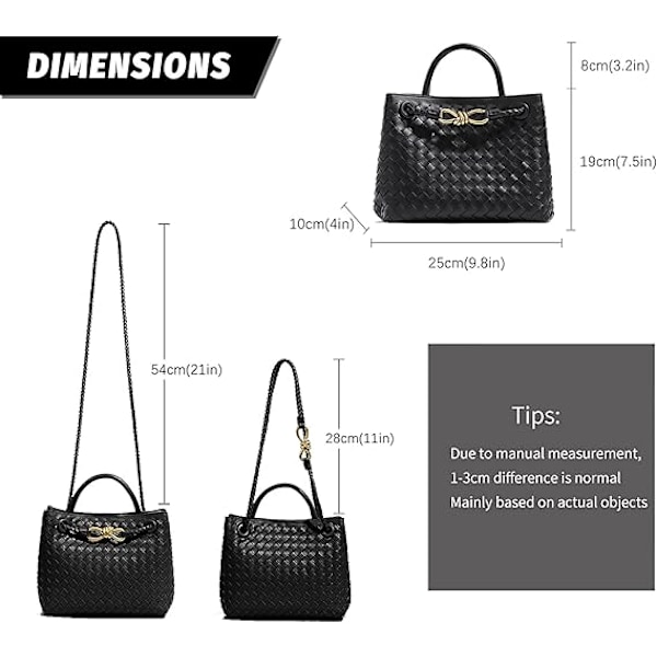 Vävd damväska, Vävd väska med handtag, Vävd axelväska, Crossbody-väska Negro