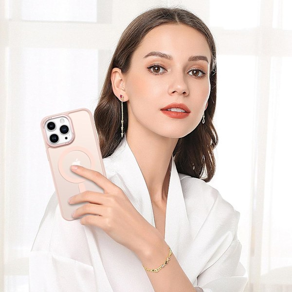 Magnetisk designet til iPhone 15 Pro Max cover, Moderigtigt slankt 15 Pro Max magnetisk cover, Stødsikkert gennemskinneligt mat beskyttelsescover, Pink