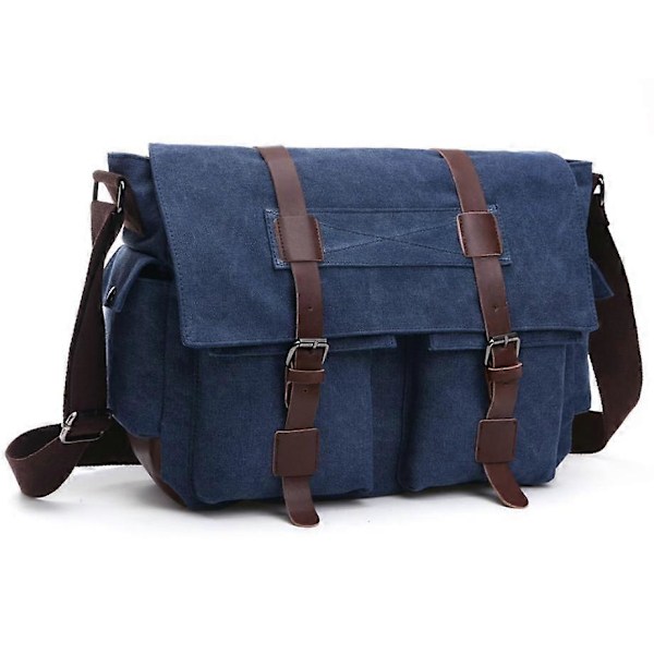 Uusi miesten retro vintage -olkalaukku, jossa useita taskuja, kangasta ja olkahihna Navy Blue