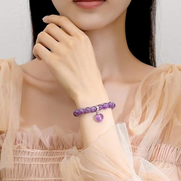 Hjärta Armband för Kvinnor, Helande Kristallarmband, Damarmband 11mm Ädelstensarmband med Pärlor